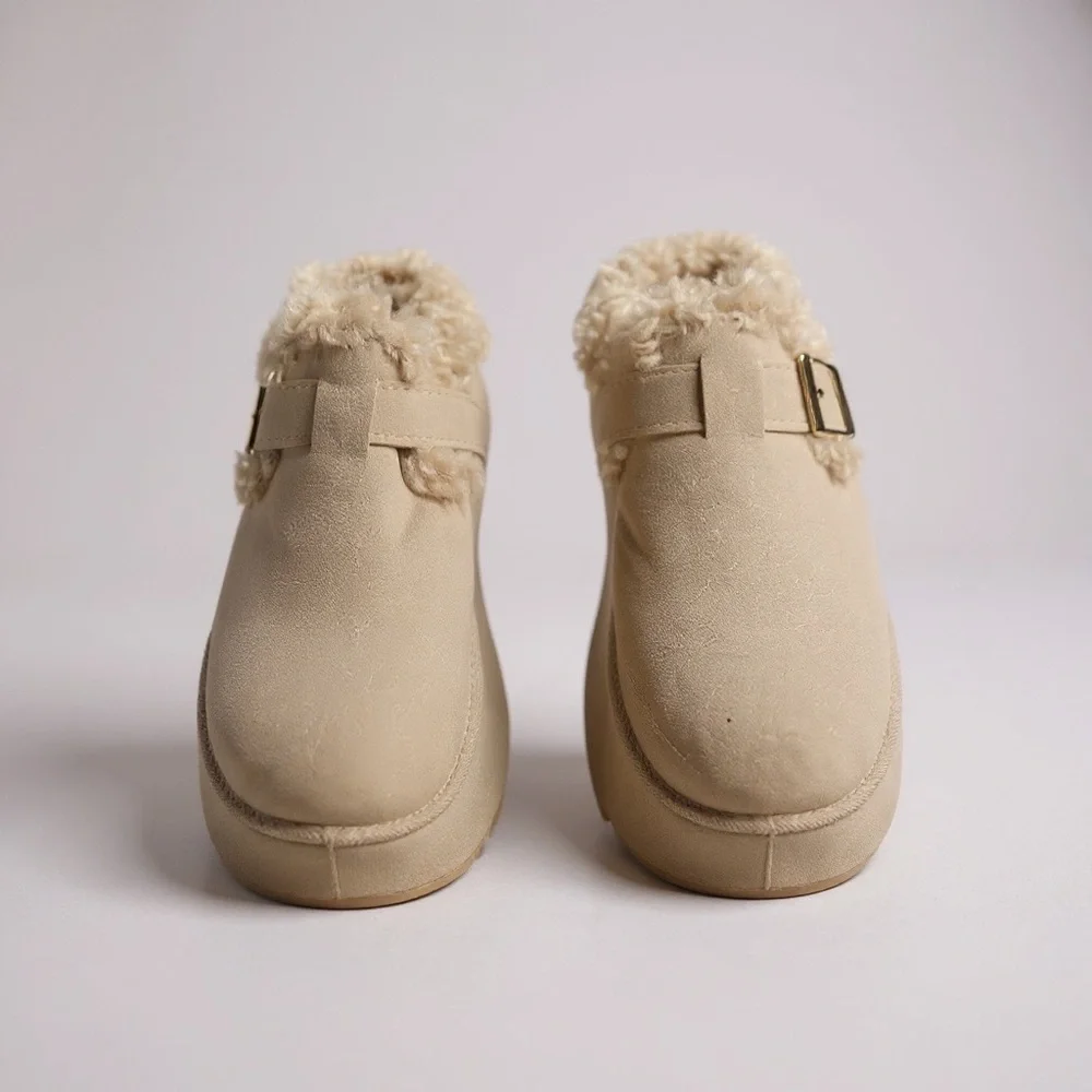 Cozy Tan Fur-Lined Slip-On Ankle Boots